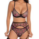 Fancy  Mesh Embroidery Garters Belt