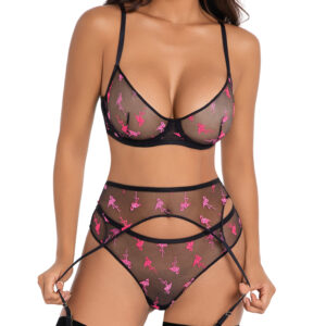 Fancy  Mesh Embroidery Garters Belt