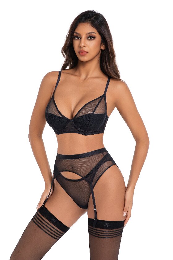 Solid Mesh Garters Belt - Image 5