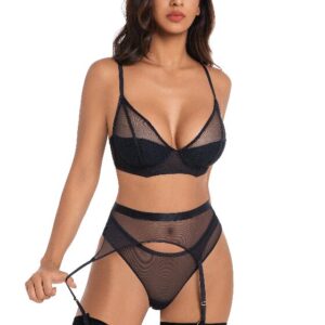 Solid Mesh Garters Belt