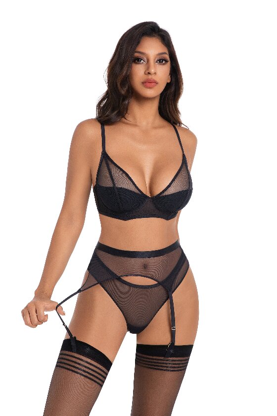 Solid Mesh Garters Belt